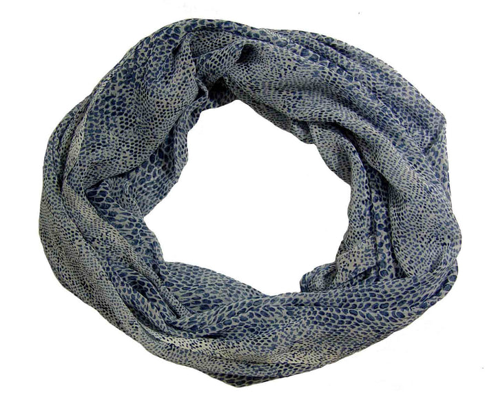 Vintage blue snake print bohemian design infinity loop scarf for women.