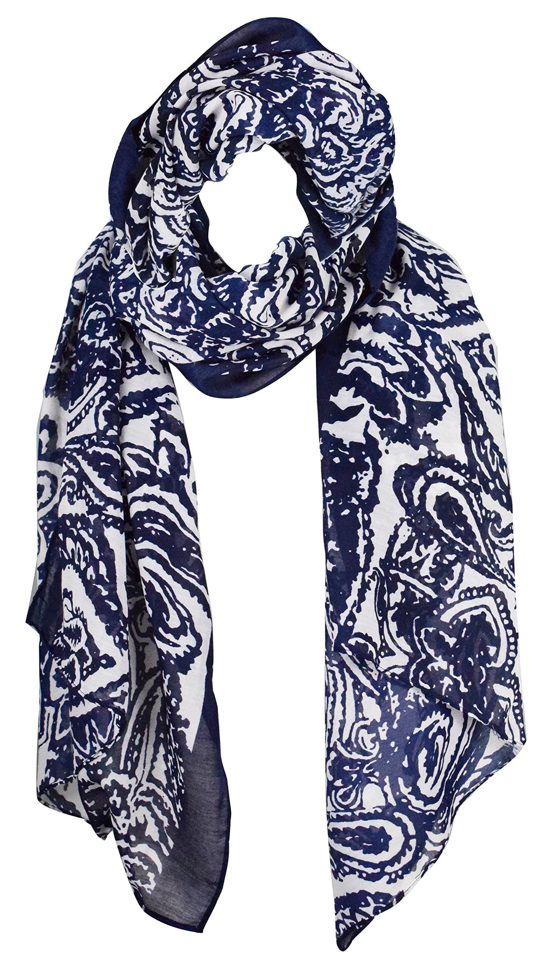 Lightweight Damask Paisley Scarves Summer Shawls Sheer Wraps Navy Damask