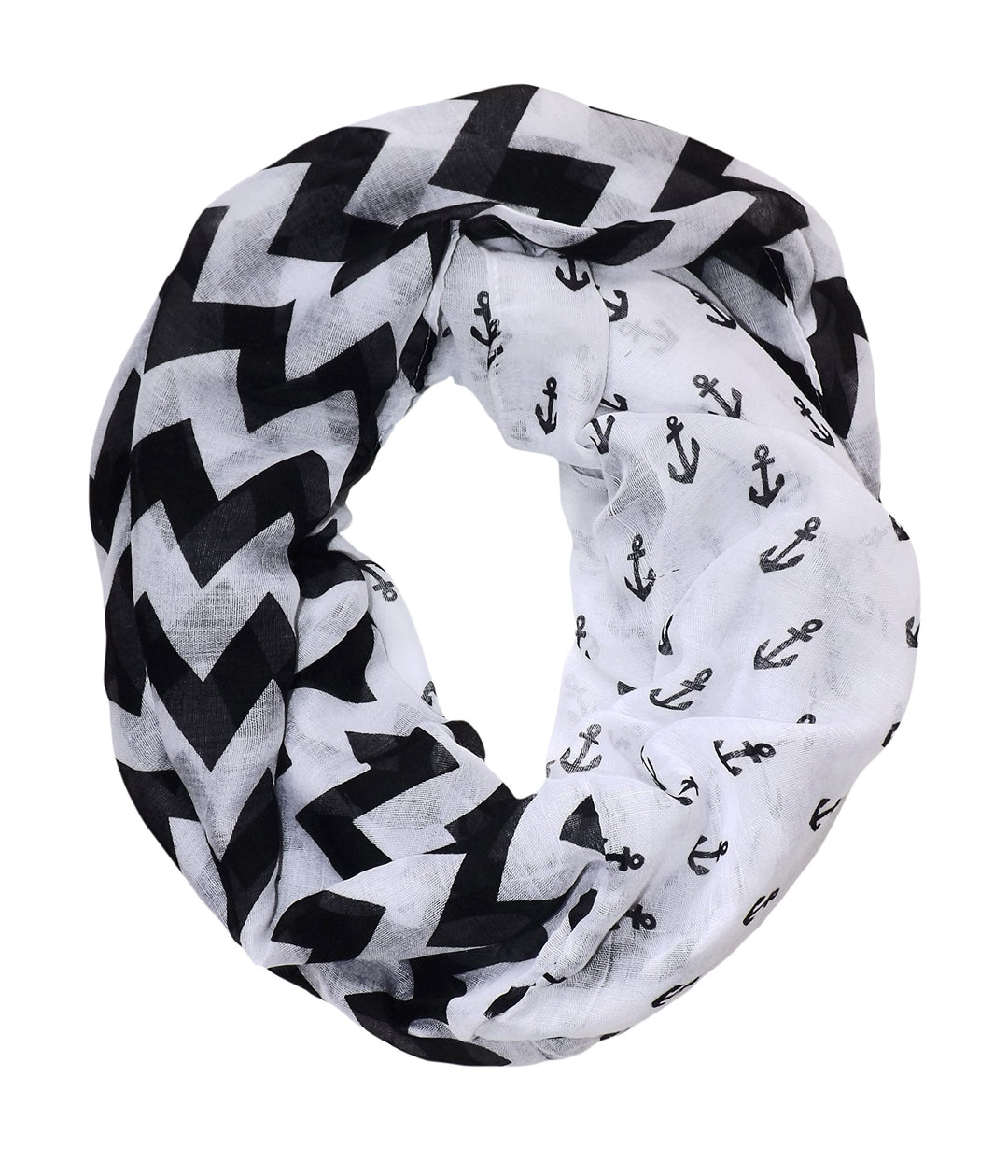 Peach Couture All season Infinity Loop Scarves Chevron Anchor Print Black White