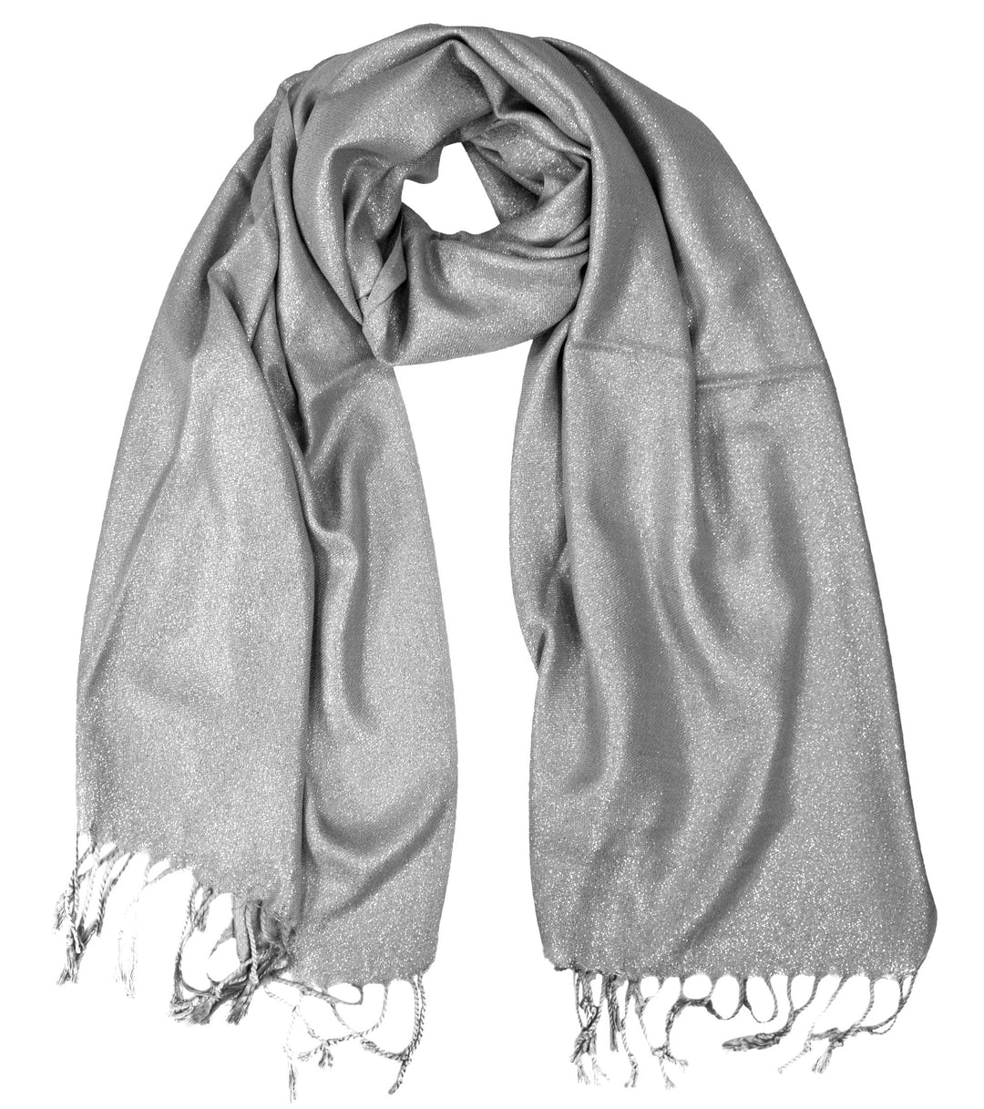 Peach Couture Princess Shimmer Scarf Pashmina Shawl with Fringes Grey