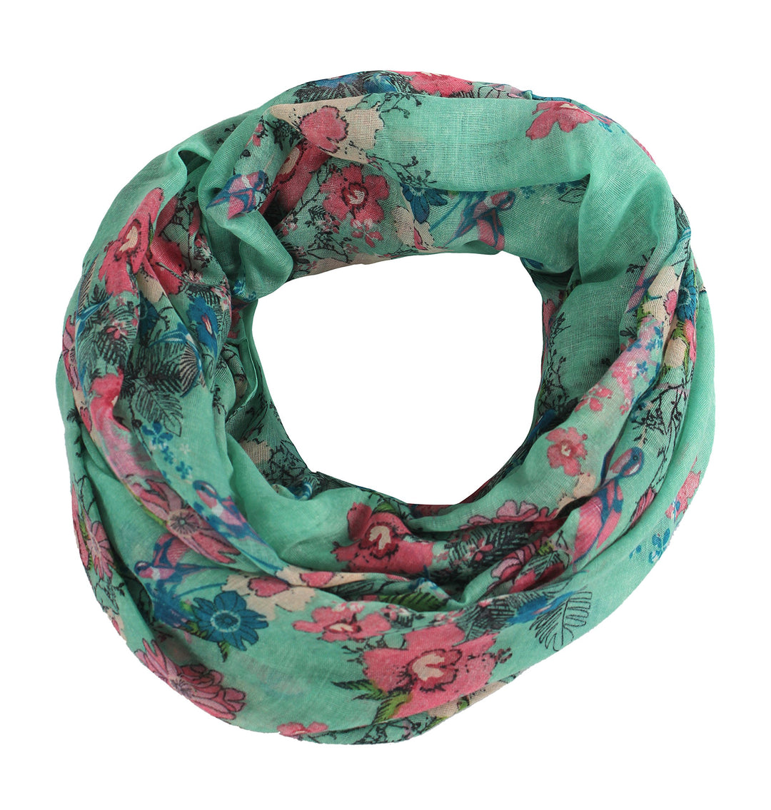 Peach Couture Paint The Town Red Cherry Blossom Floral Print Infinity loop Scarves Sea Green