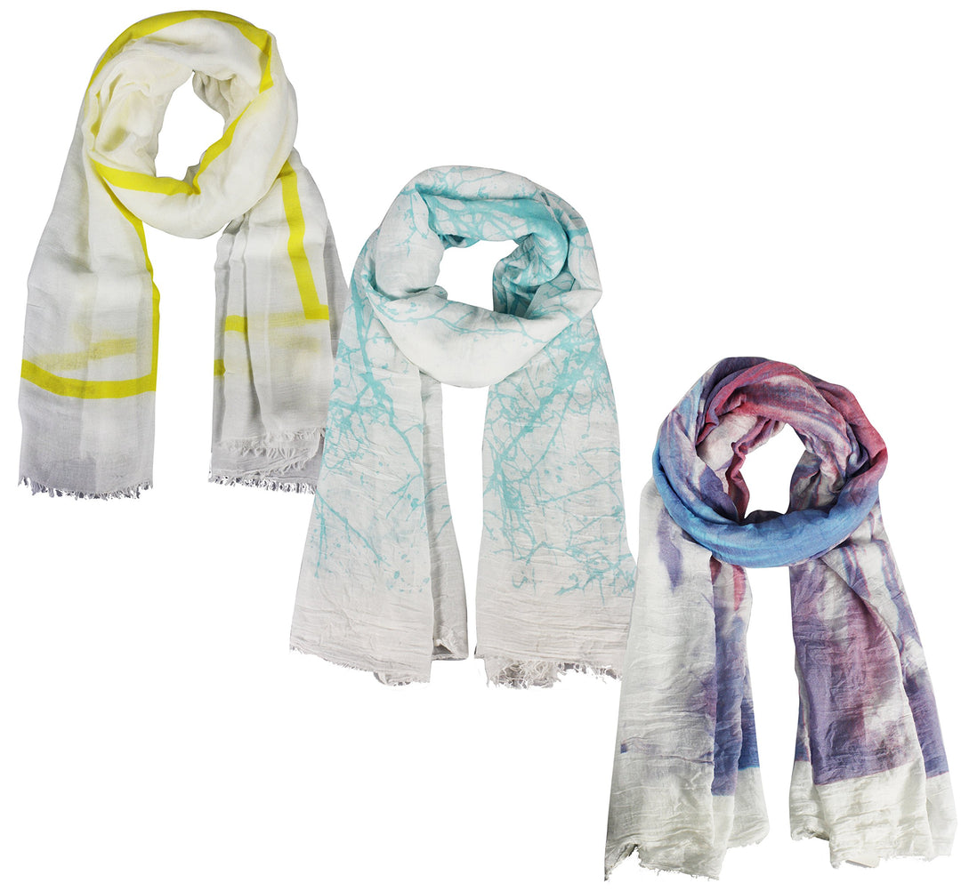 Peach Couture WomensCheckered Plaid Scarf Washed Out Print Scarf Shawl Wrap 3 Pack Yellow Mint Purple