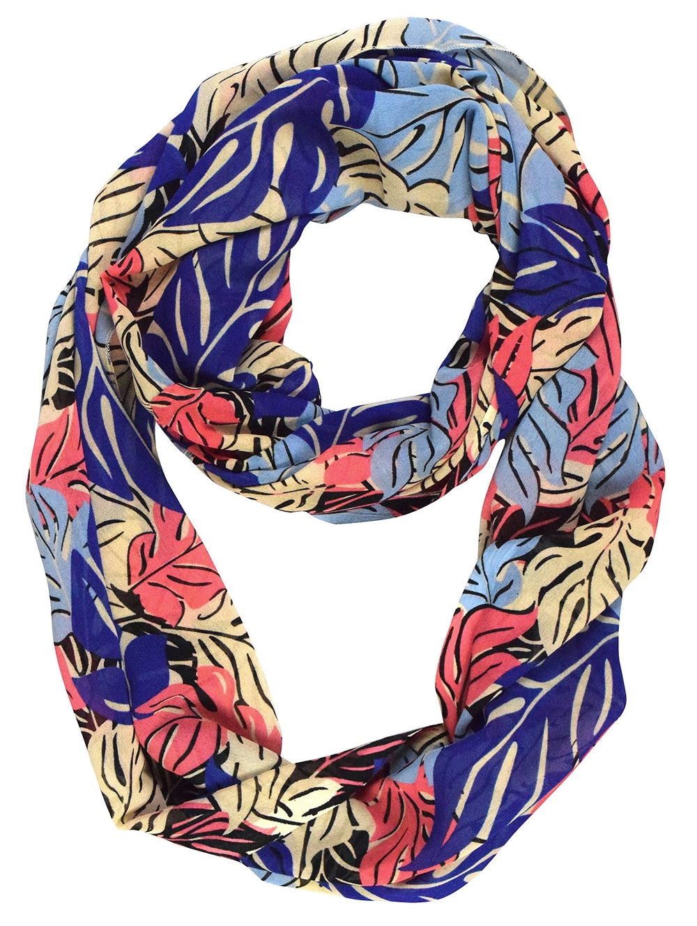 Lightweight and sheer multicolored bohemian design infinity loop scarf for women, featuring a vibrant summer fashion print.