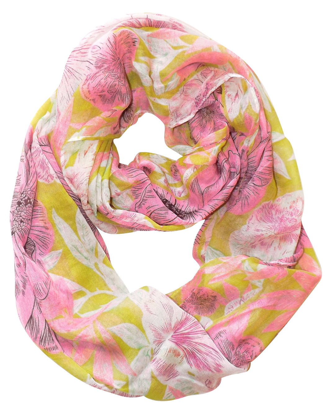 Retro Colorful Faded Hawaiian Hibiscus Flower Infinity Loop Scarf Pink Green