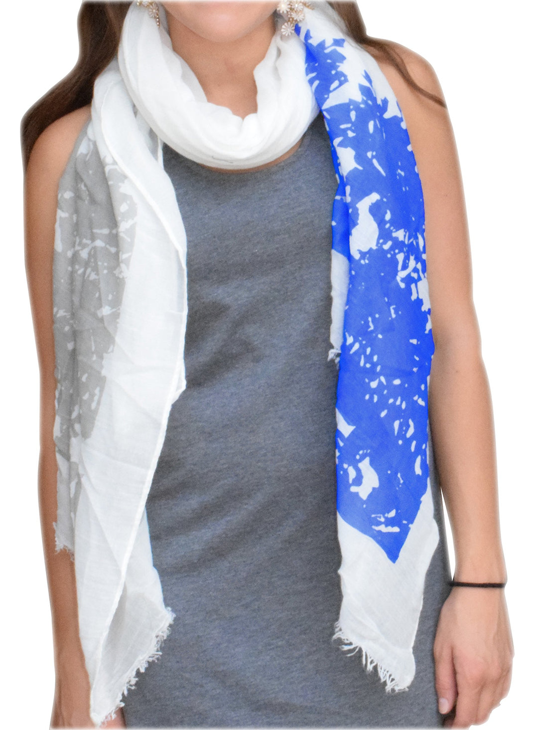 Peach Couture Classic faded nature tree floral boho fringe scarf shawl wrap Blue Tree