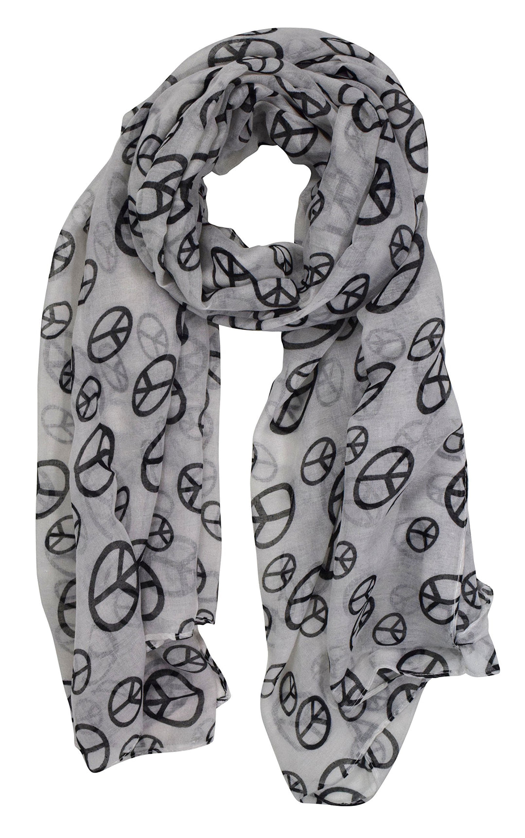 Peach Couture Fashionable Lightweight Peace Sign Design Scarf Shawl (White/Black)
