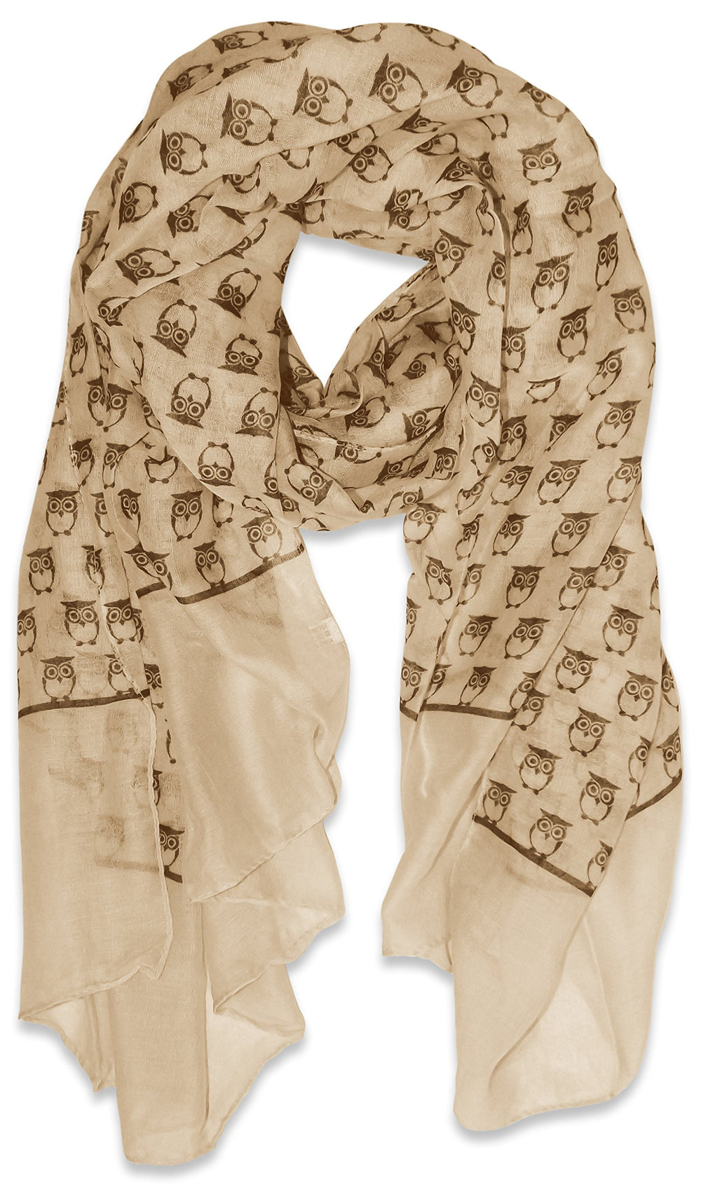 Lightweight soft tan animal print scarf with owl pattern for women
