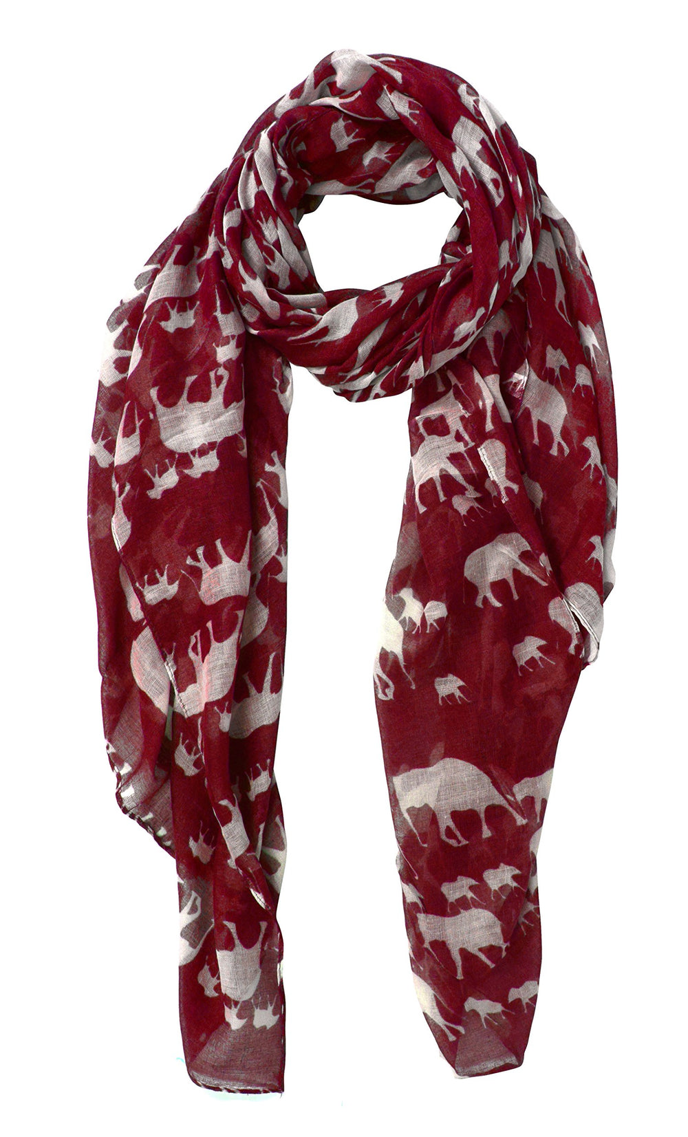 Vibrant red lightweight wrap scarf featuring a charming elephant animal print pattern for women
