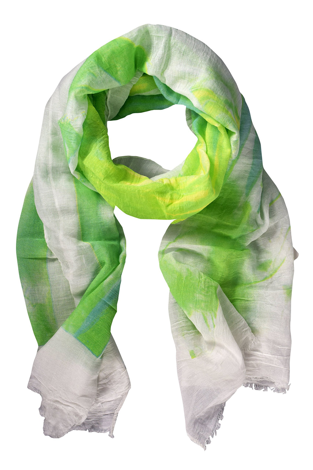 Peach Couture Modern Feather Floral Graphic Print Fringe Shawl Wrap Scarf Green White