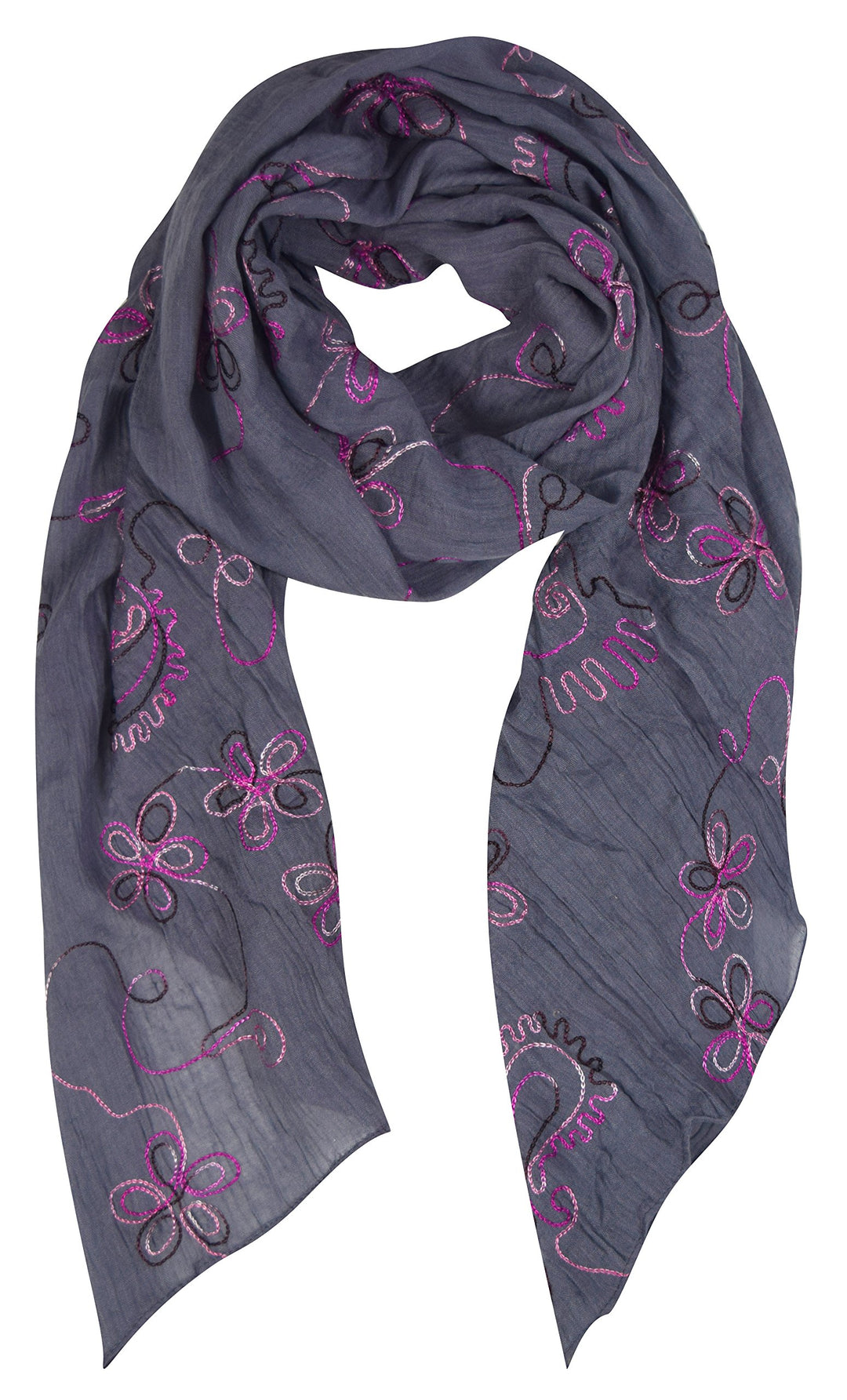 Peach Couture Summer Fashion Blossom Embroidered Sheer Scarf Wrap Shawl Grey