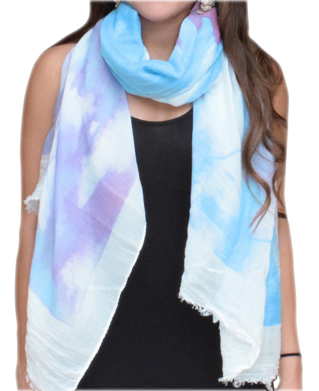Peach Couture Modern Feather Floral Graphic Print Fringe Shawl Wrap Scarf Purple White