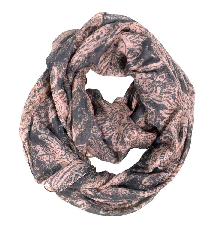 Beautiful Graphic Sunflower Lightweight Paisley Print Infinity Loop Scarf Grey