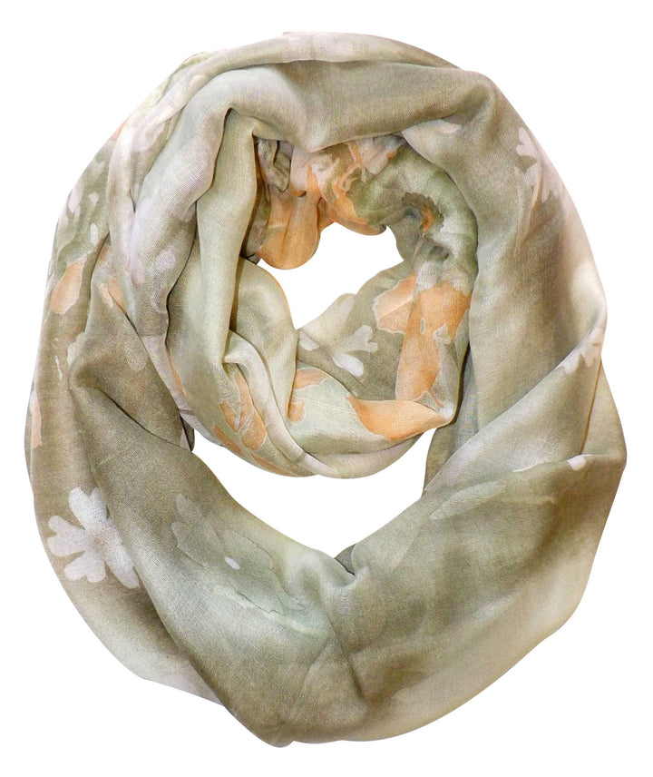 Retro Colorful Faded Hawaiian Hibiscus Flower Infinity Loop Scarf (Faded Green)