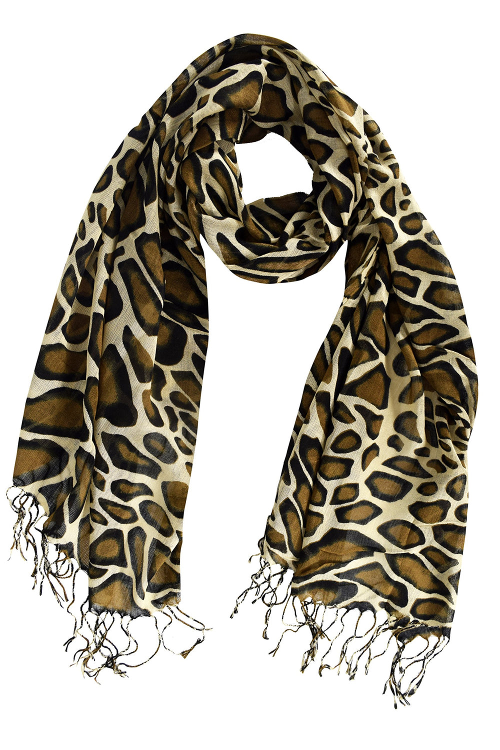 Fashionable trendy giraffe print animal print pashmina shawl wrap in brown for women
