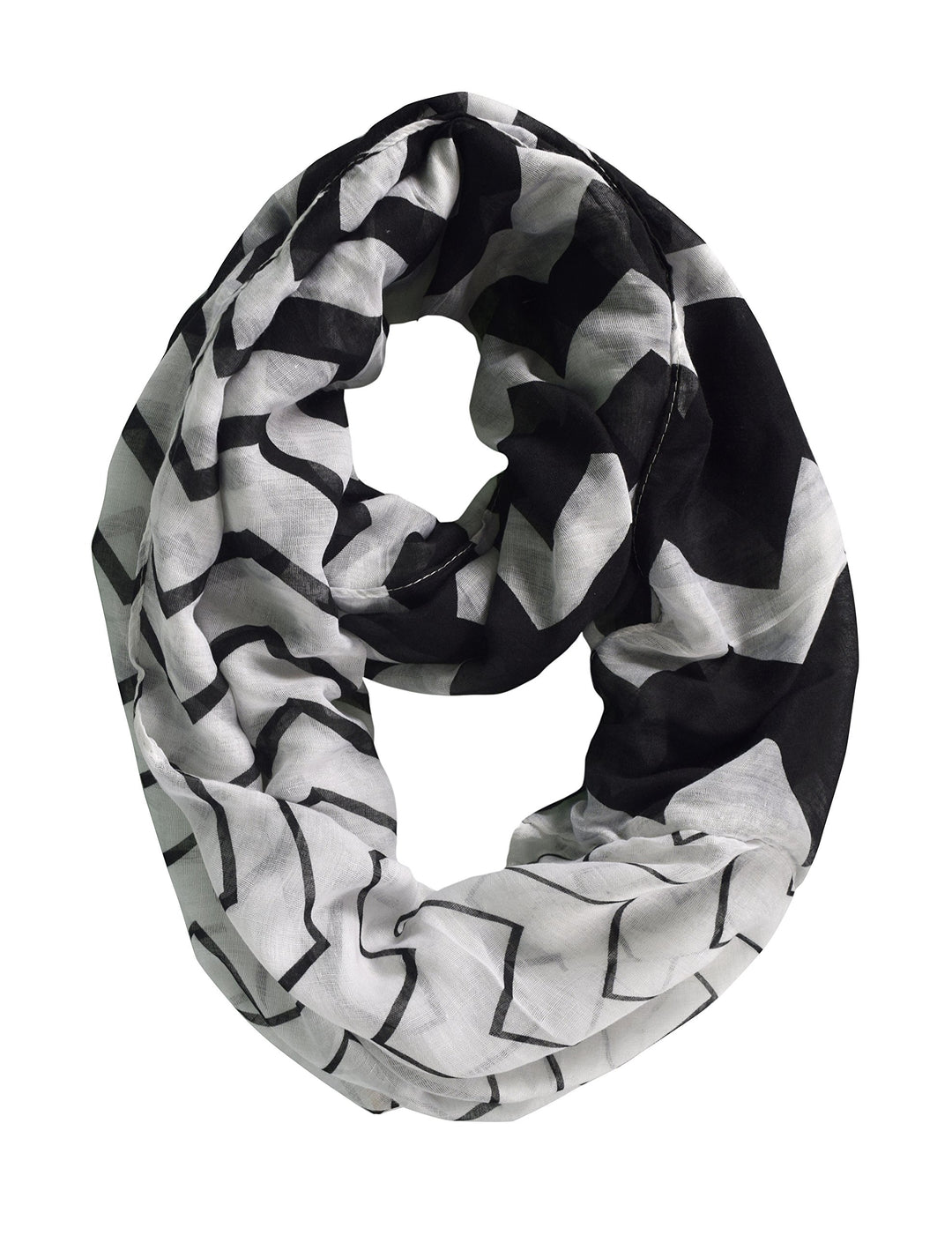 Modern Radiant Multicolored Chevron Geometric Infinity Loop Scarf (White Black)