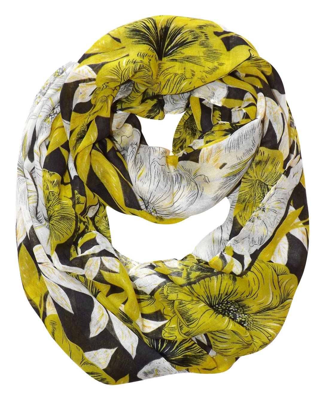 Retro Colorful Faded Hawaiian Hibiscus Flower Infinity Loop Scarf Black Green