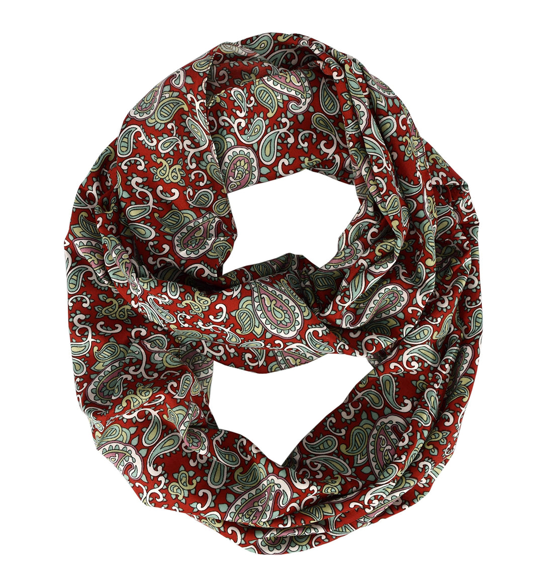 Peach Couture Summer Fashion Graphic Bohemian Paisley Infinity Scarf Loops Red