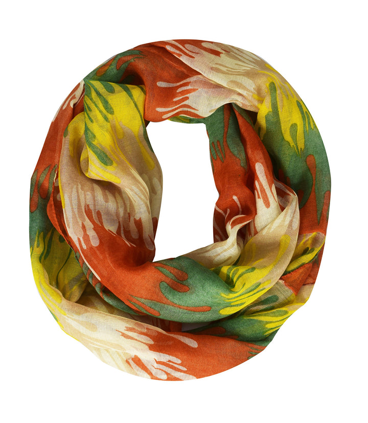 Trendy Abstract Multicolored Paint Design Infinity Loop Scarf wrap (Orange)