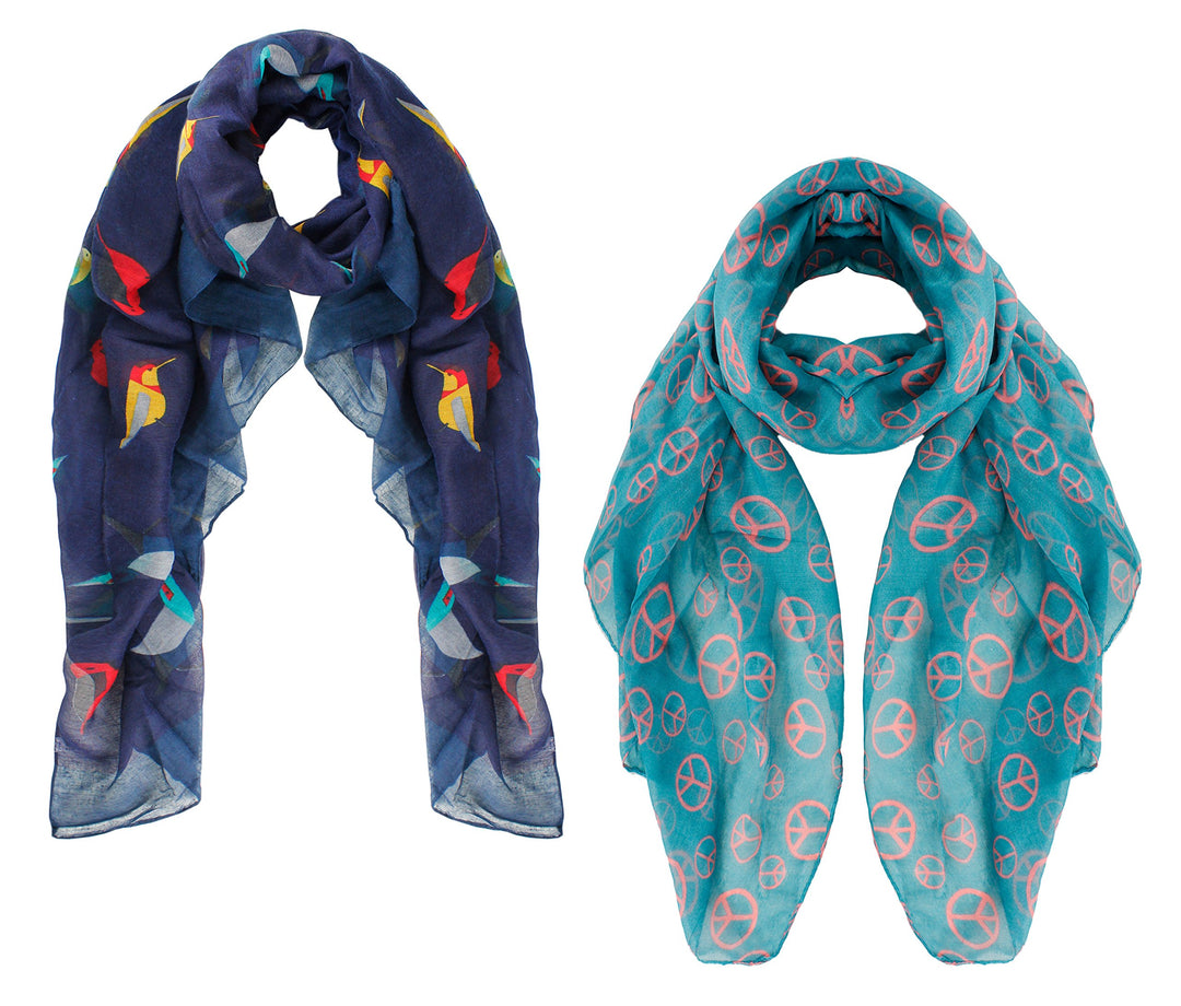 Peach Couture Womens Abstract Desgin Scarves Value Pack of 2 Navy Green
