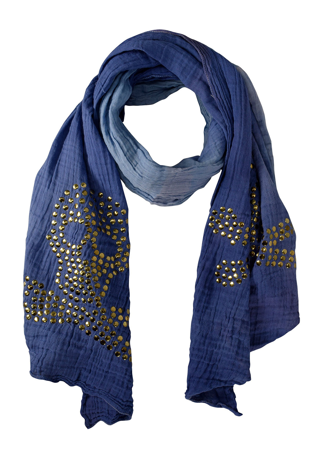 Peach Couture Womens Vintage Crinkled Ombrè Skull Studded Scarf Shawl Wrap Blue