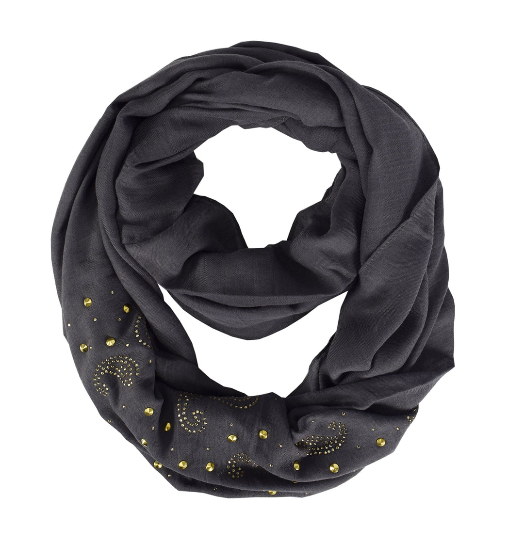 Peach Couture Vintage Embellished Paisley Sequin Infinity Scarf Circle Loop Grey