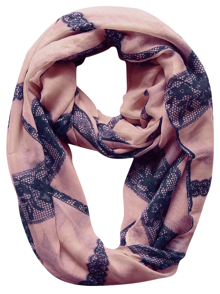 Vintage Charming Lace Floral Print Infinity Loop Scarf (Pink)