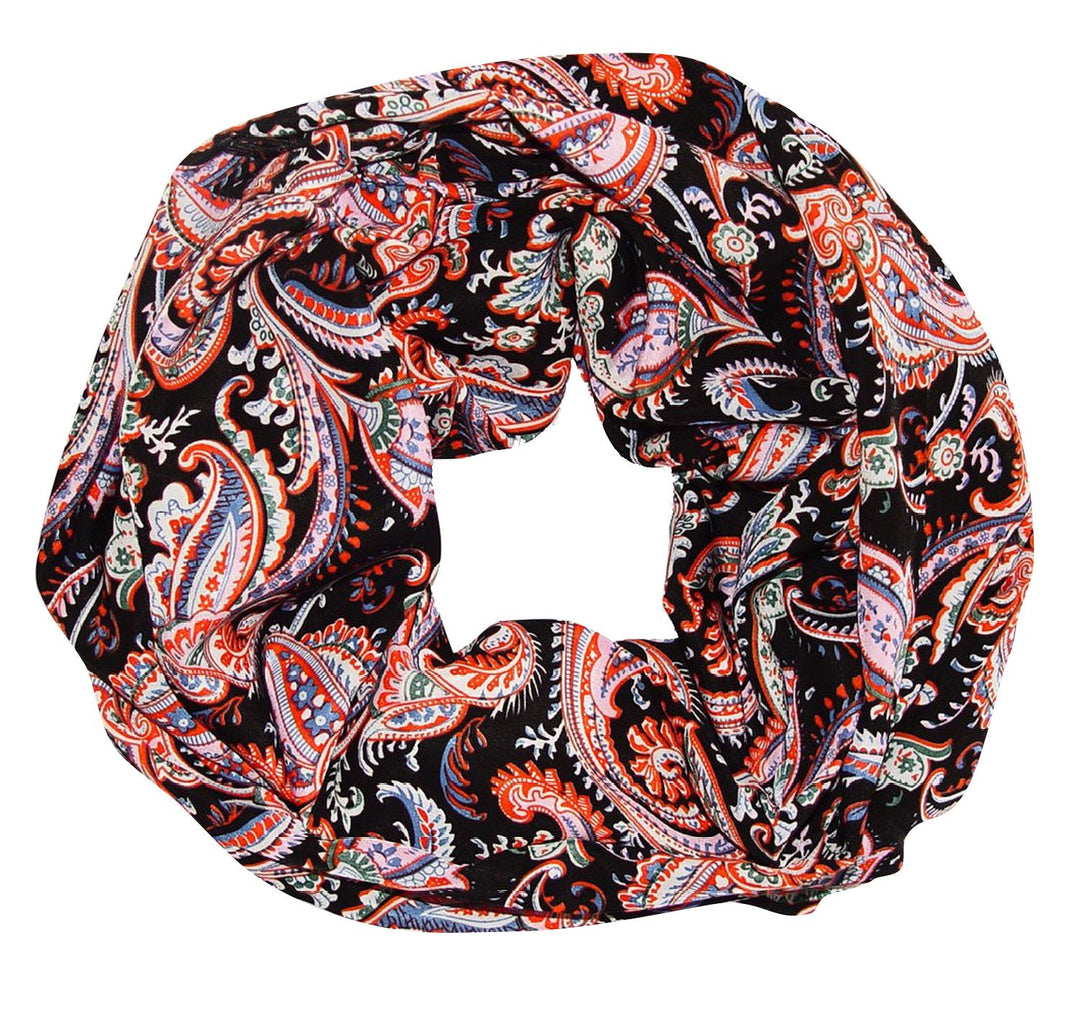 Peach Couture Colorful Victorian Damask Lightweight Infinity Loop Scarf (Black)