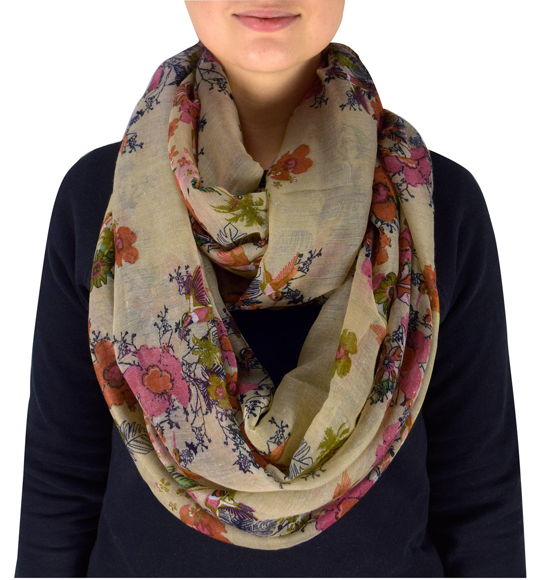 Peach Couture Cherry Blossom Scarf Floral Print Infinity loop Scarves Taupe Scarf