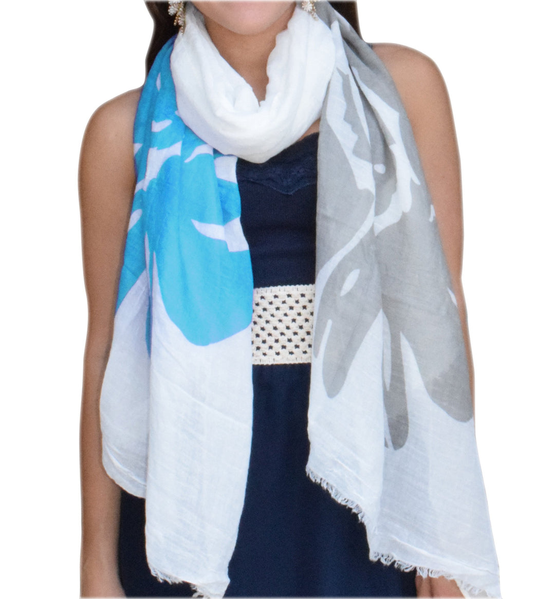 Peach Couture Classic faded nature tree floral boho fringe scarf shawl wrap Aqua Flower