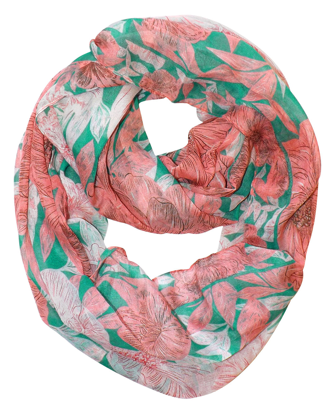 Retro Colorful Faded Hawaiian Hibiscus Flower Infinity Loop Scarf Green Peach