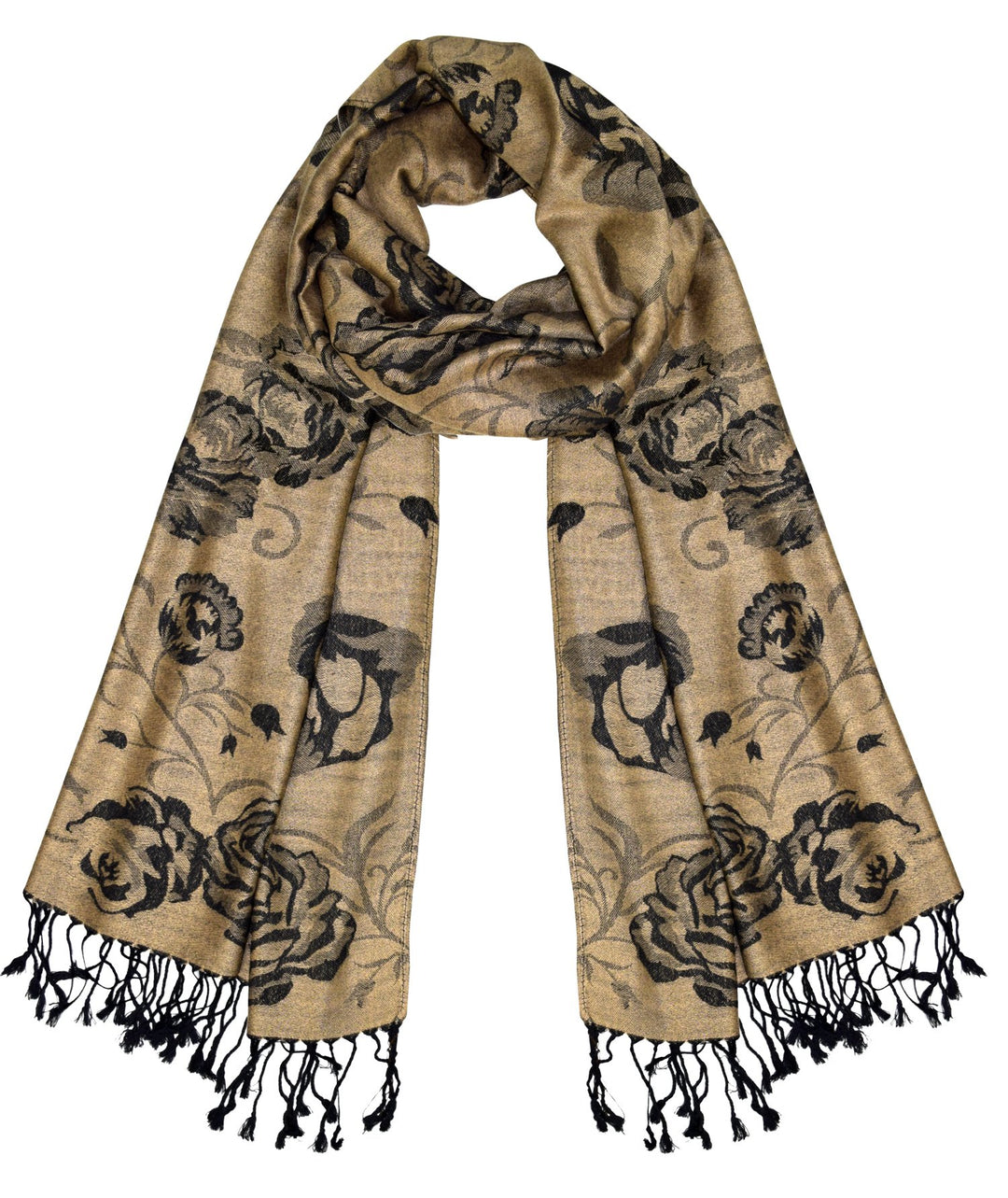 Peach Couture Elegant Floral Pattern Pashmina Wrap Shawl Scarf (Rose Coffee Black)