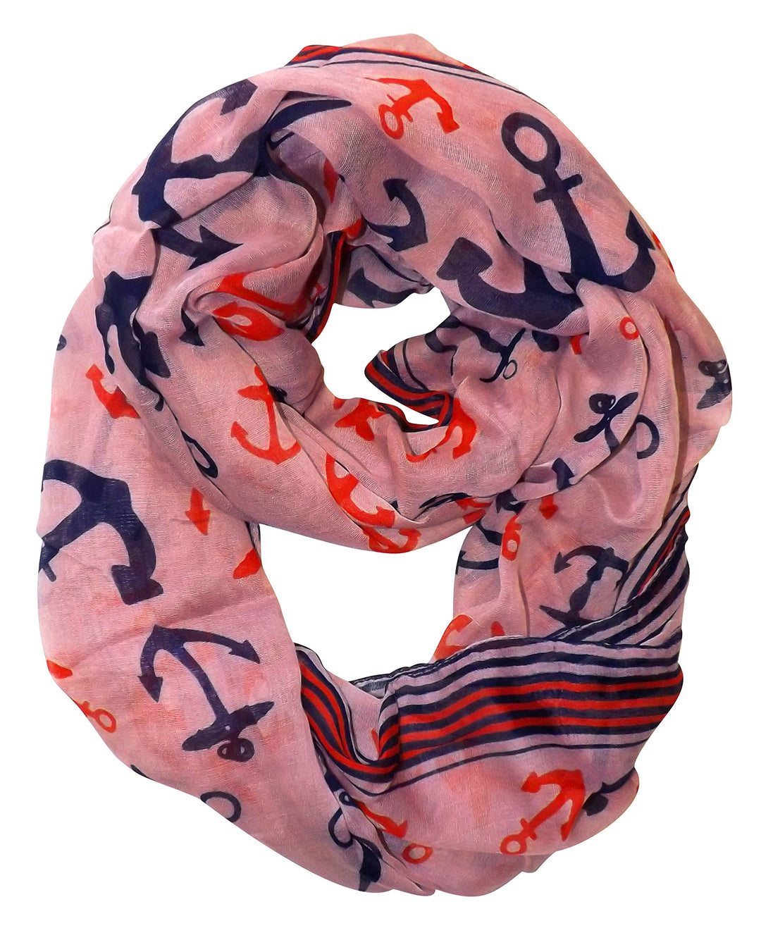 Peach Couture All season Infinity Loop Scarves Border Anchor Print Pink
