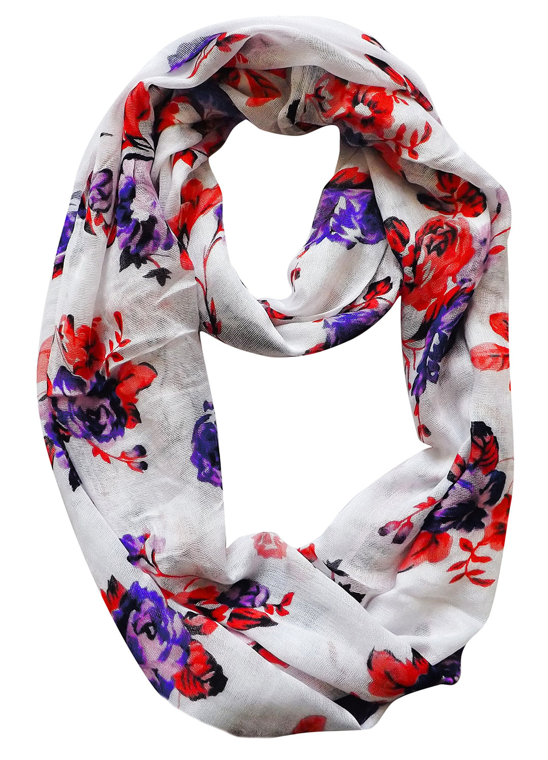 Peach Couture Premium Graphic Floral Print infinity loop scarves Violet Red