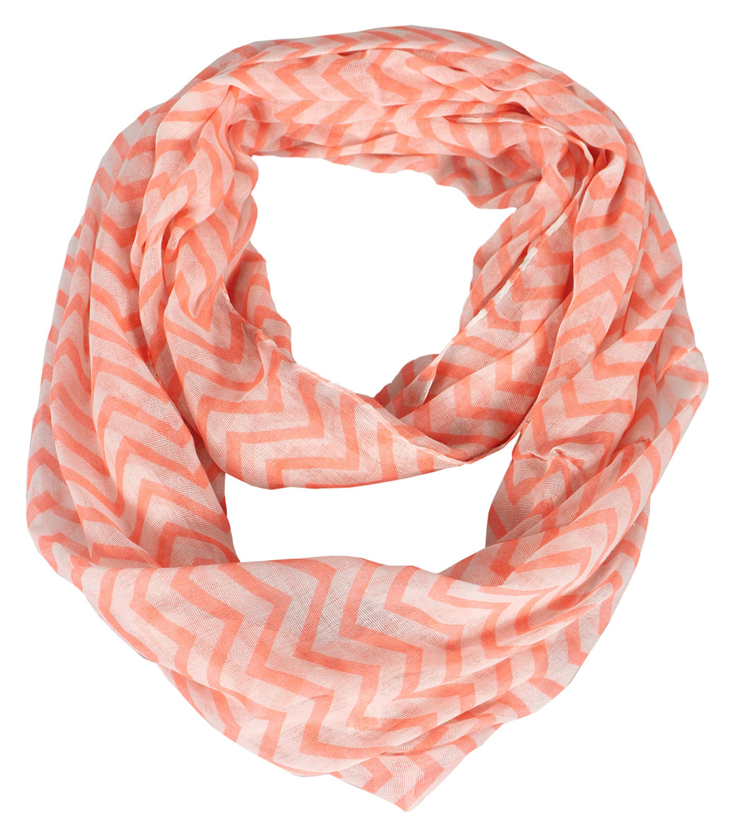 Beautiful Classic Lightweight Sheer Chevron Infinity Loop Scarf Neon Orange and White