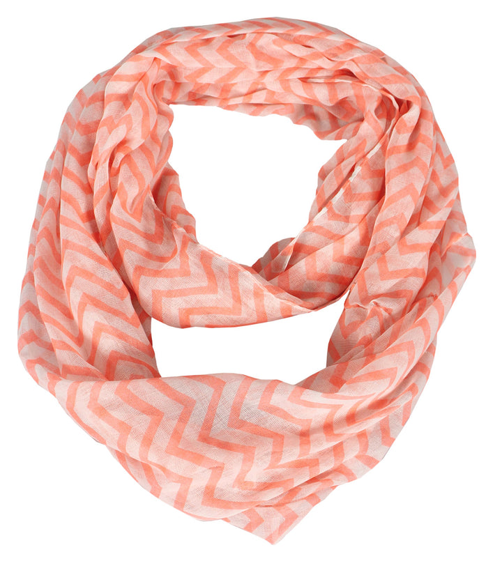 Beautiful Classic Lightweight Sheer Chevron Infinity Loop Scarf Neon Orange and White