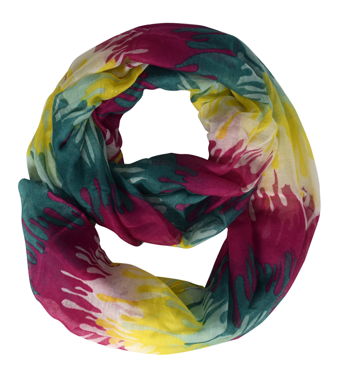 Trendy Abstract Multicolored Paint Design Infinity Loop Scarf wrap (Fuchsia Yellow)