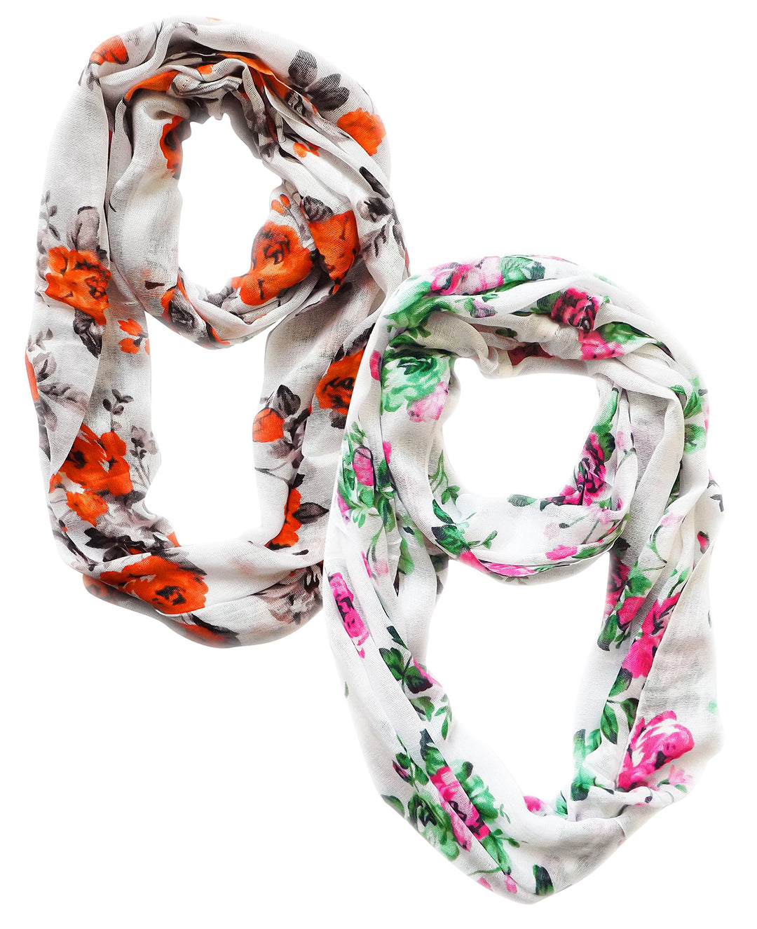 Peach Couture Vintage Inspired Floral Print Scarf (Orange Black and Fuchsia Green)