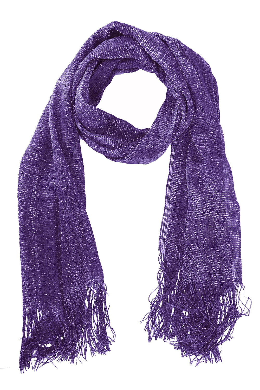 Women sheer metallic shimmer mesh glitter sparkle scarf shawl wrap with fringe edges