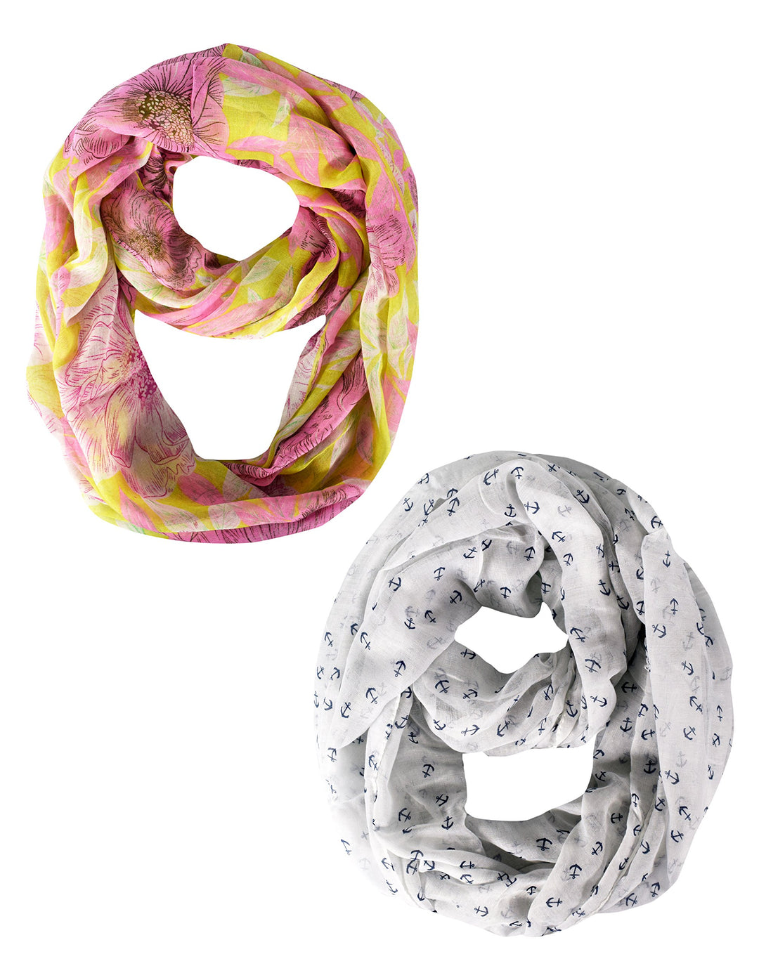 Peach Couture Anchor Print Cute Trendy All season Infinity Loop Scarves (White Pink)