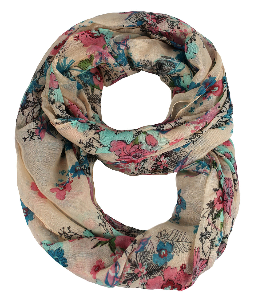 Peach Couture Paint The Town Red Cherry Blossom Floral Print Infinity loop Scarves Peach