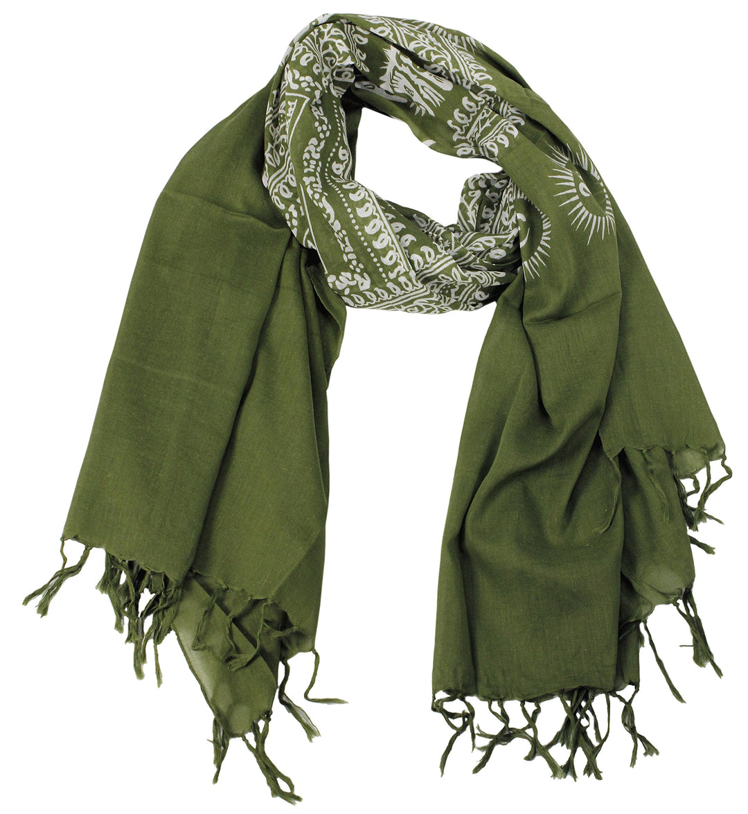 Peach Couture Women's Peace and Love Mantra Printed Fashion Scarf (Green and White)