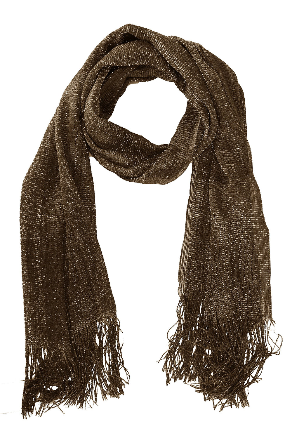 Women sheer metallic shimmer mesh shawl in a glitter sparkle knit design wrapping around shoulders