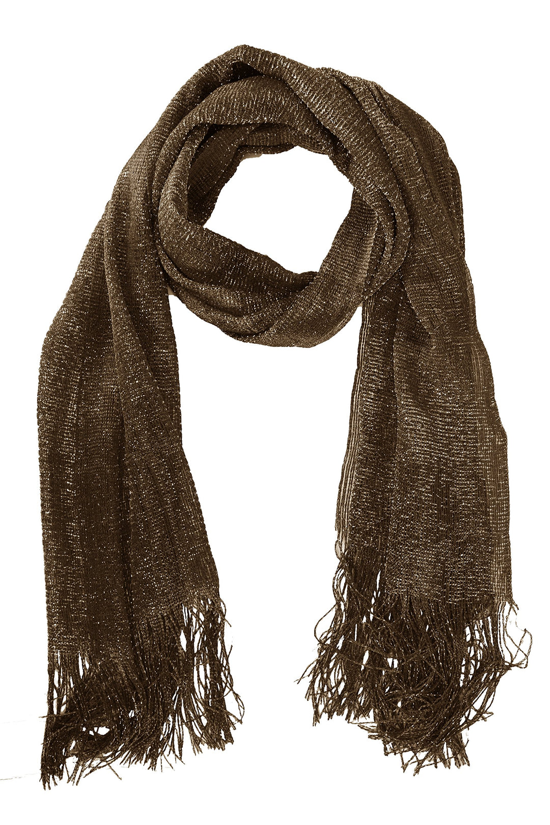 Women sheer metallic shimmer mesh shawl in a glitter sparkle knit design wrapping around shoulders