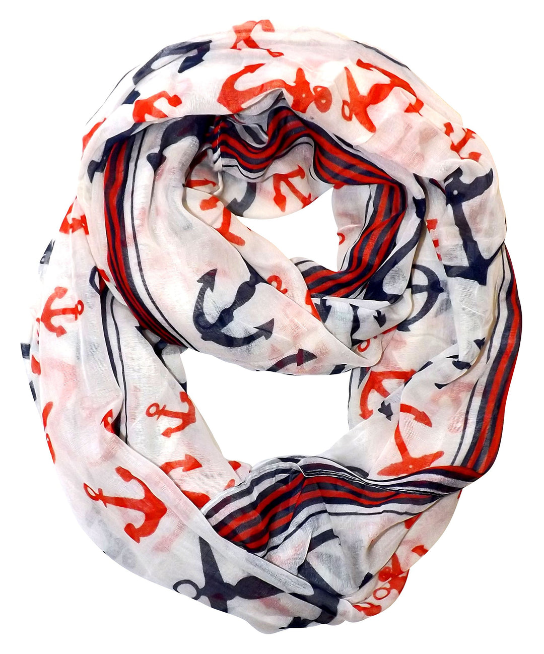 Peach Couture All season Infinity Loop Scarves Border Anchor Print Cream