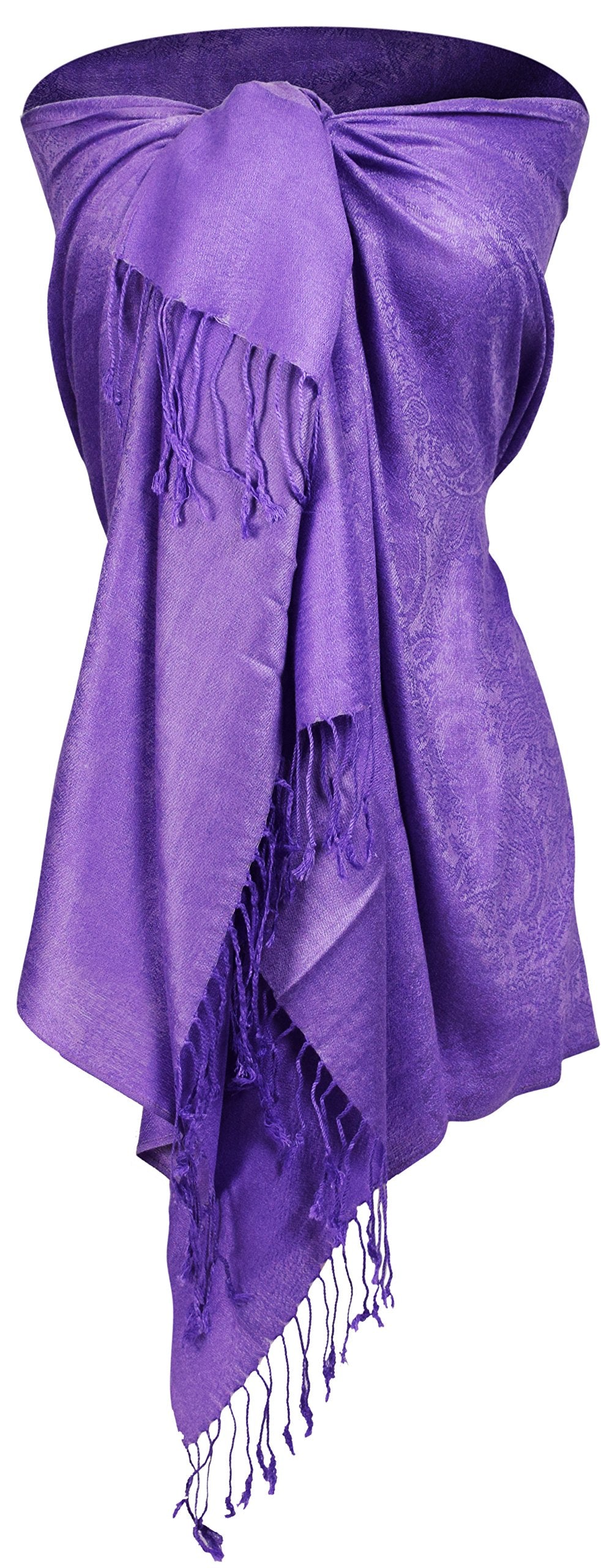 Double layer grape purple jacquard paisley pashmina shawl wrap and stole scarf.