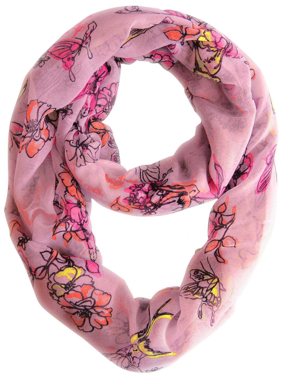 Peach Couture Paint The Town Red Cherry Blossom Floral Print Infinity loop Scarves Bright Baby Pink