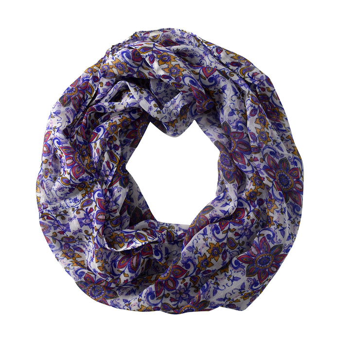 Exclusive Floral Print Vintage Infinity Loop Scarf Purple