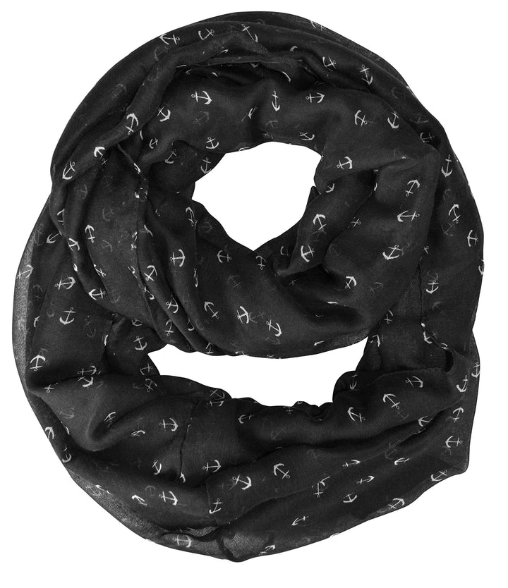 Artsy Nautical Anchor Print Marine Lightweight Infinity Loop Scarf (Black)