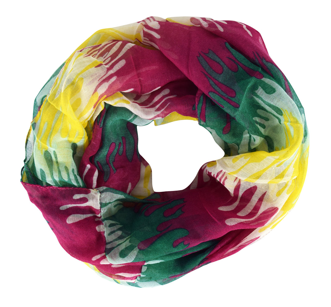 Peach Couture Abstract Artsy Multicolor Paint Splatter Infinity Loop/Scarf/Wrap (Fuschia, Green, Yellow)