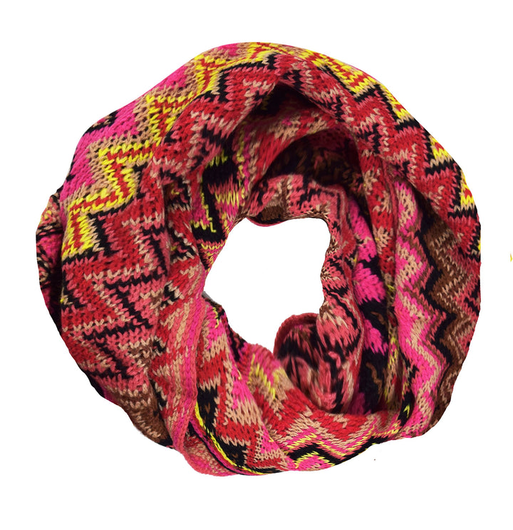 Knitted Chevron Multicolor Zigzag Infinity Loop Scarf Many Colors (Pink)